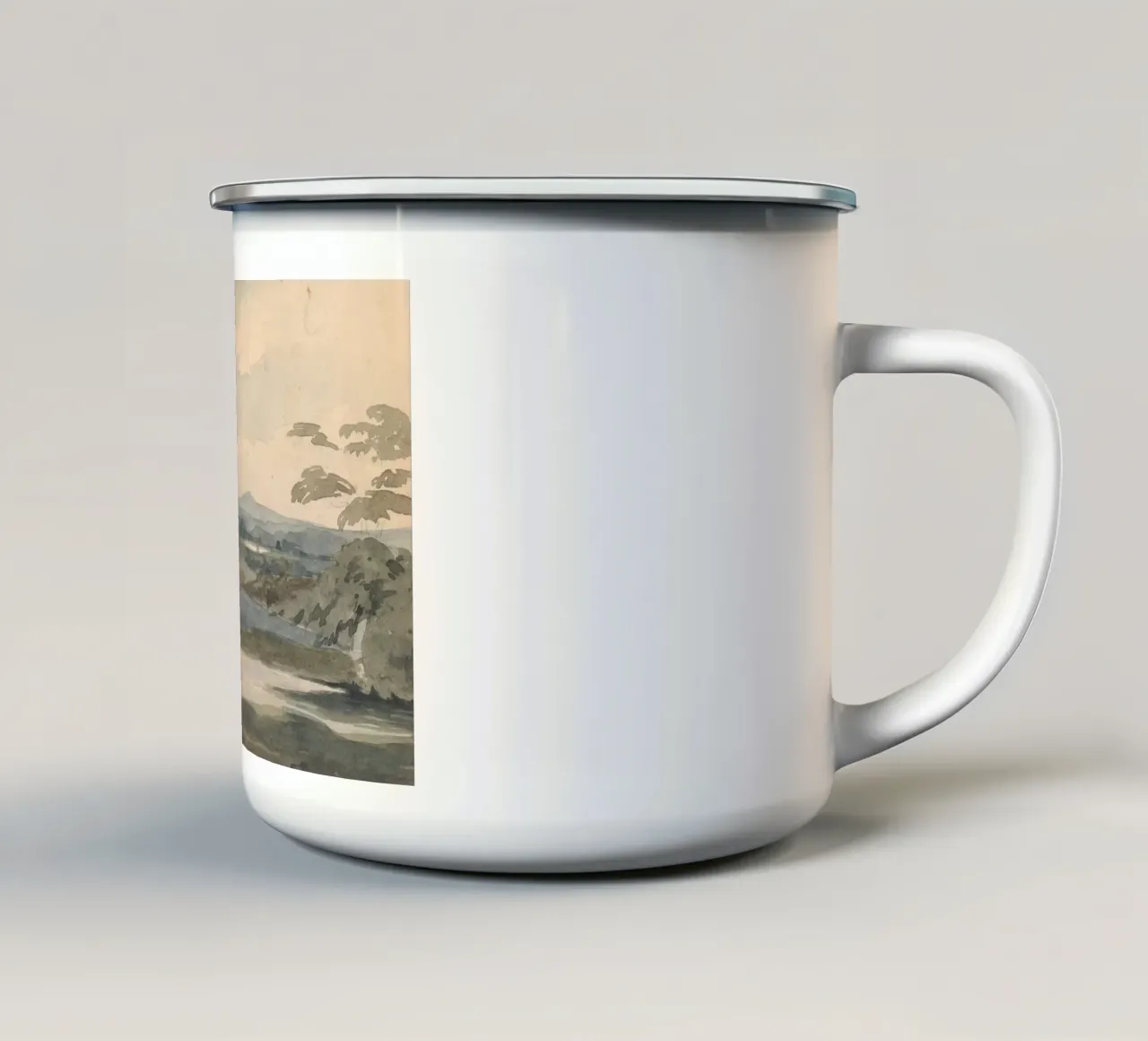 Layered Landscape: Hazy Hills, Subtle Tonalist Art enamel mug by ClubArt