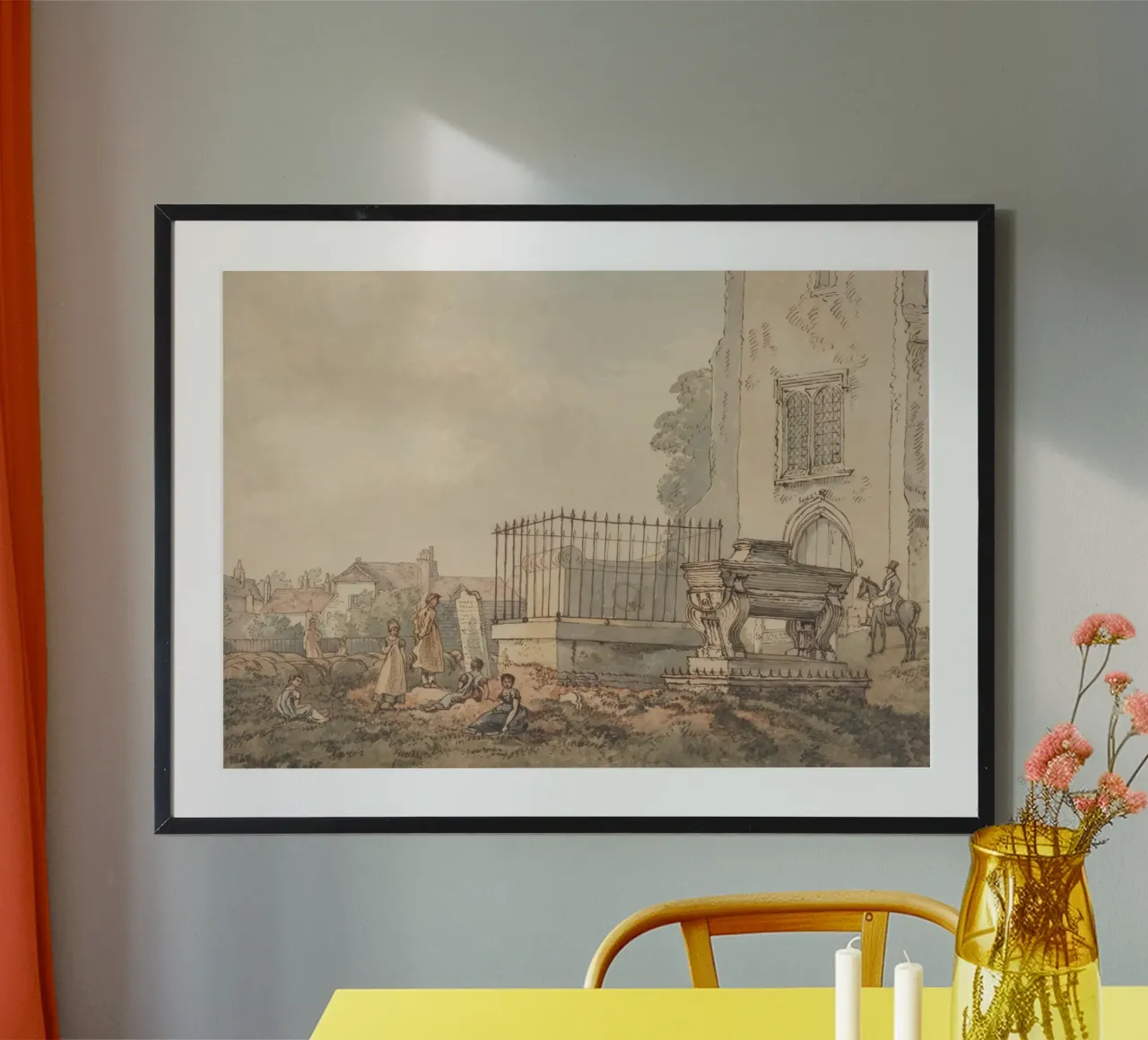 Historic Churchyard: Figurative Scene, Vintage Art hahnemühle by ClubArt