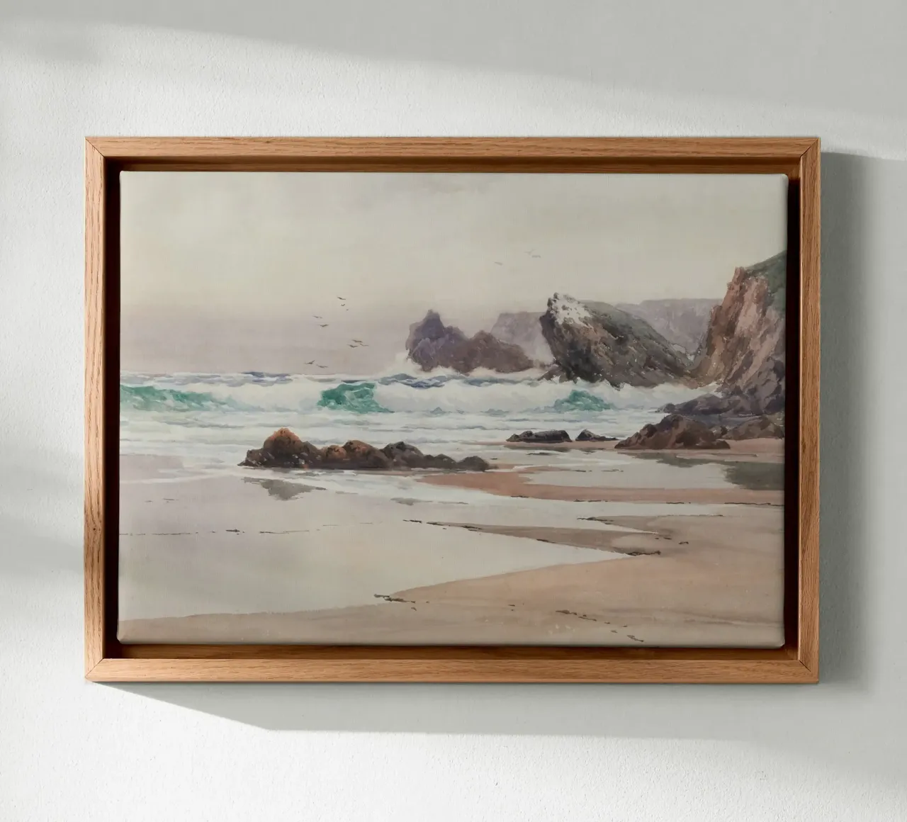 Crashing Waves: Rocky Coast, Dynamic Seascape Art canvas with Floater frame by ClubArt