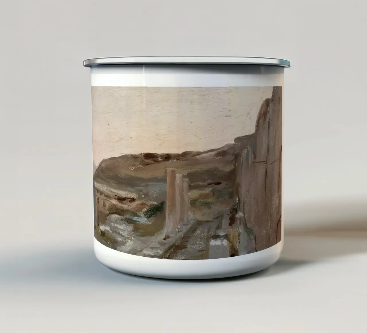 Landschap met structuur: Abstracte rotswand, aardetinten emaille mok van ClubArt