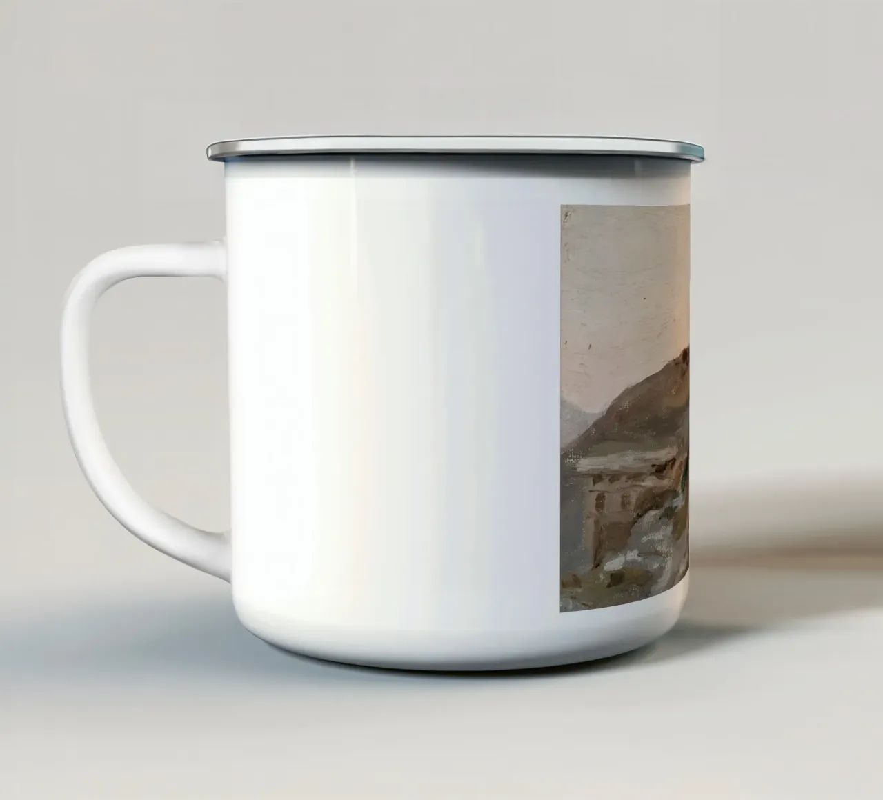 Landschap met structuur: Abstracte rotswand, aardetinten emaille mok van ClubArt