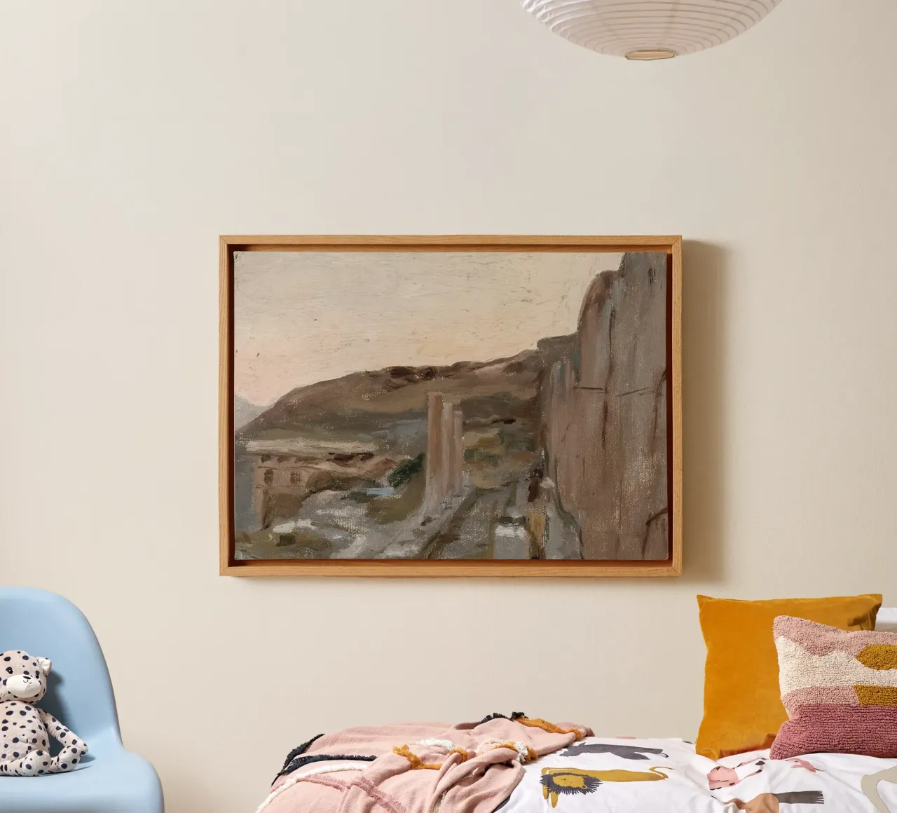 Landschap met structuur: Abstracte rotswand, aardetinten canvas met Baklijst van ClubArt