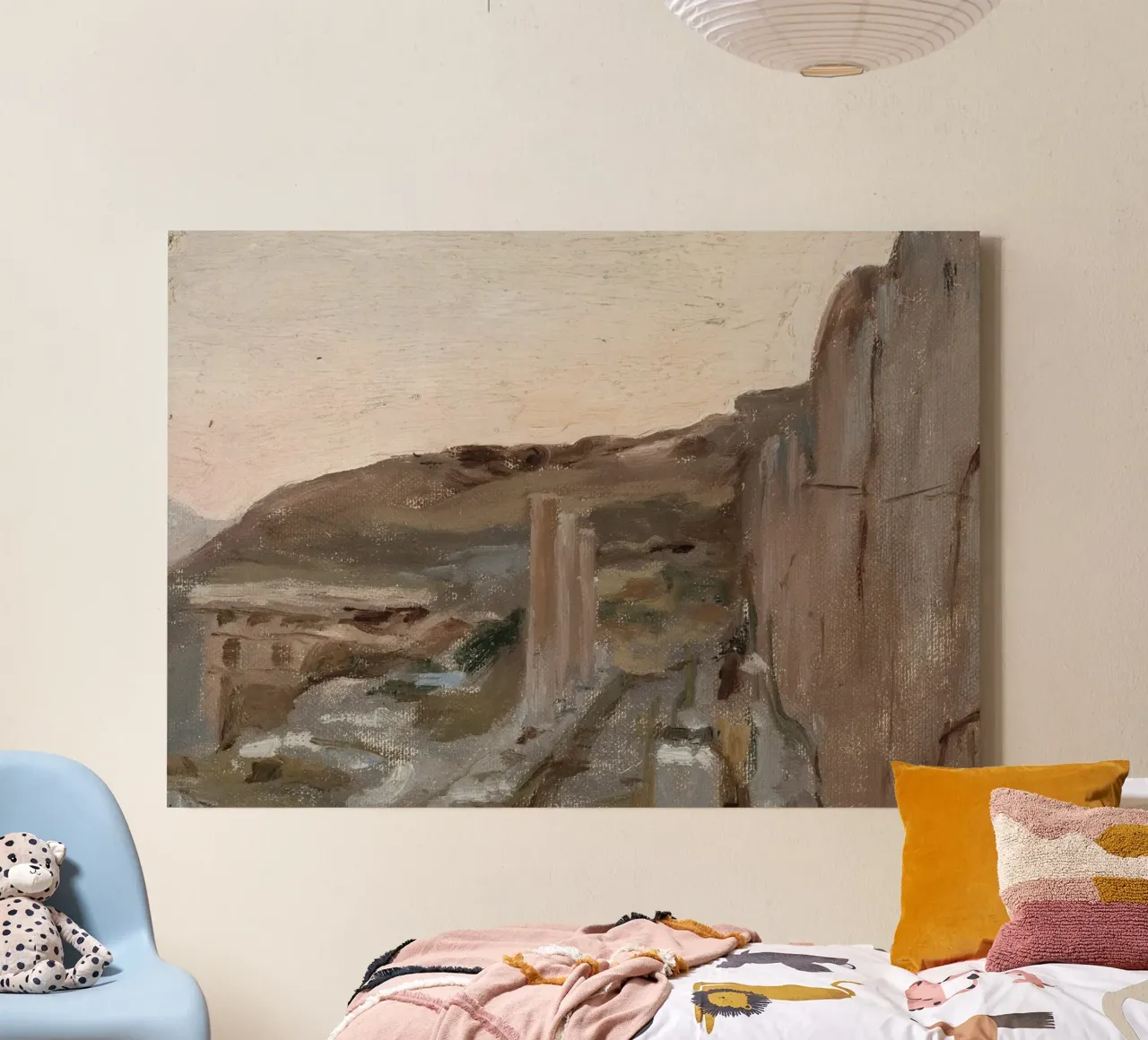 Landschap met structuur: Abstracte rotswand, aardetinten canvas met Baklijst van ClubArt
