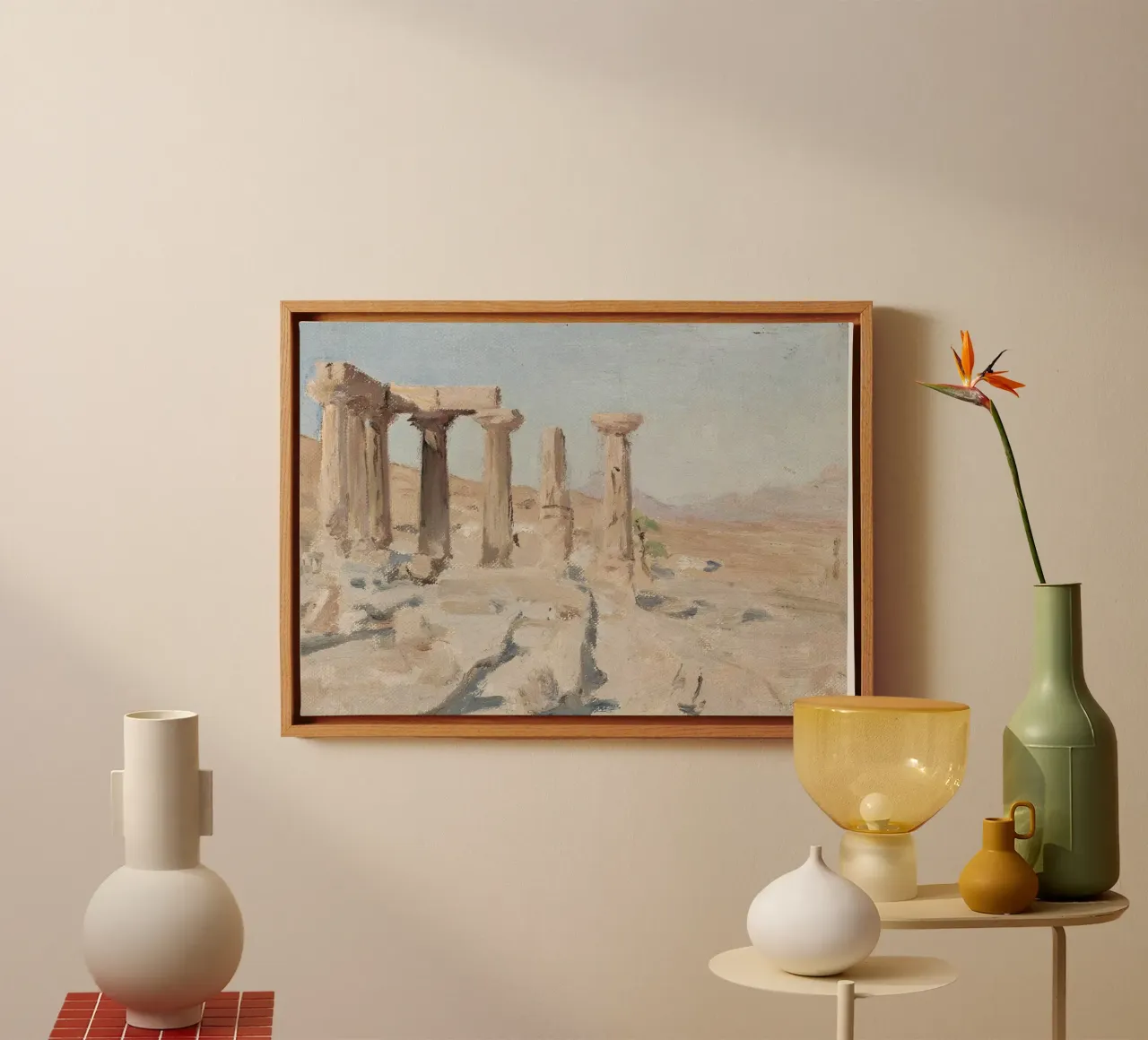 Rovine di Palmira: Antiche colonne romane, arte di viaggio d'epoca tela con Cornice a cassetta da ClubArt