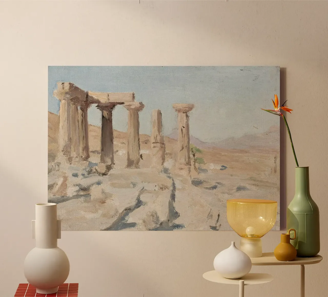 Rovine di Palmira: Antiche colonne romane, arte di viaggio d'epoca tela con Cornice a cassetta da ClubArt