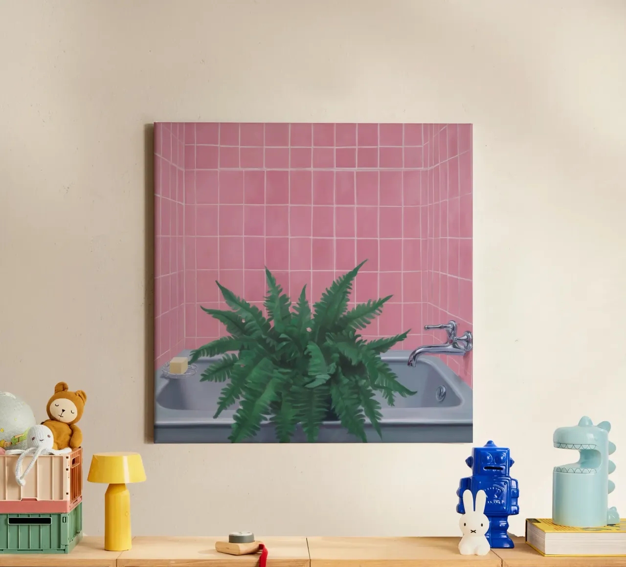 Jade Plant Sunbeam canvas with Floater frame by Pan Denim