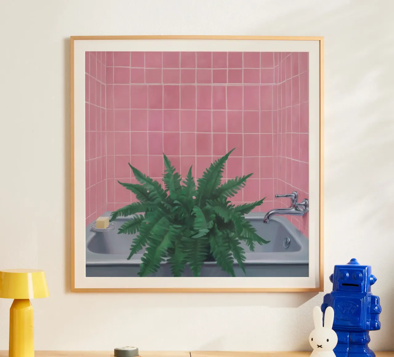 Raggio di sole della pianta di giada poster con telaio in legno da Pan Denim