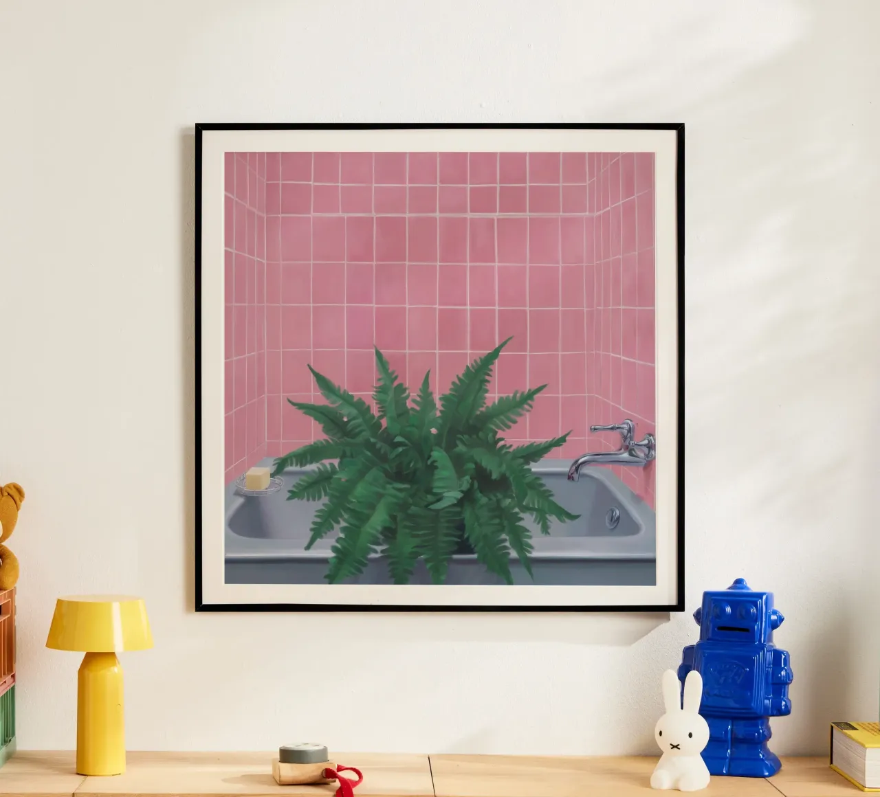 Raggio di sole della pianta di giada poster con telaio in legno da Pan Denim