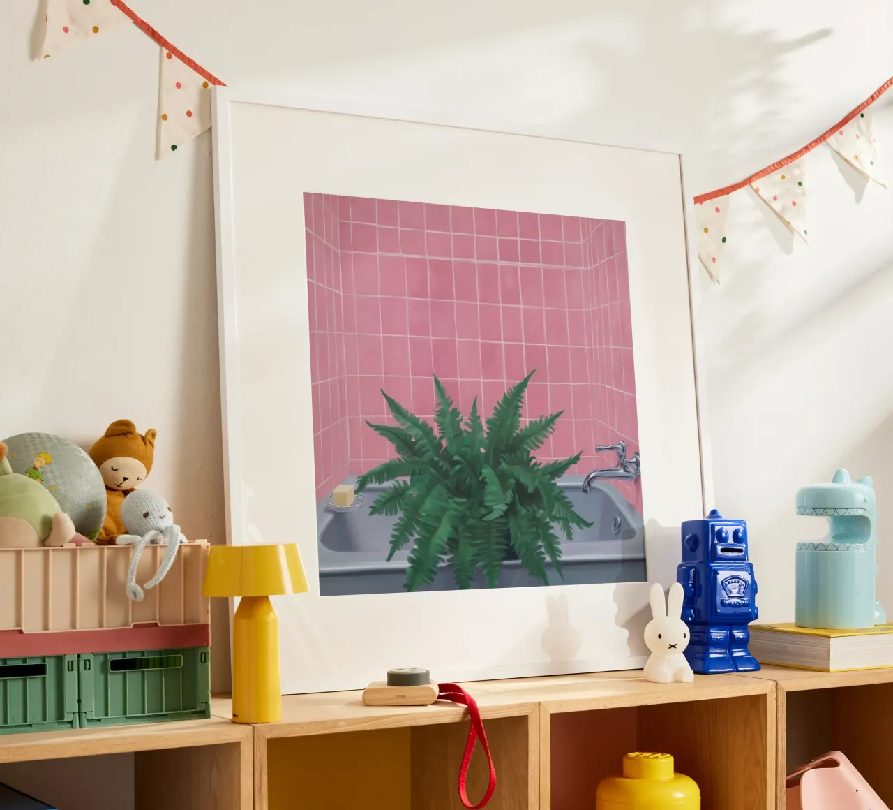 Raggio di sole della pianta di giada poster con telaio in legno da Pan Denim