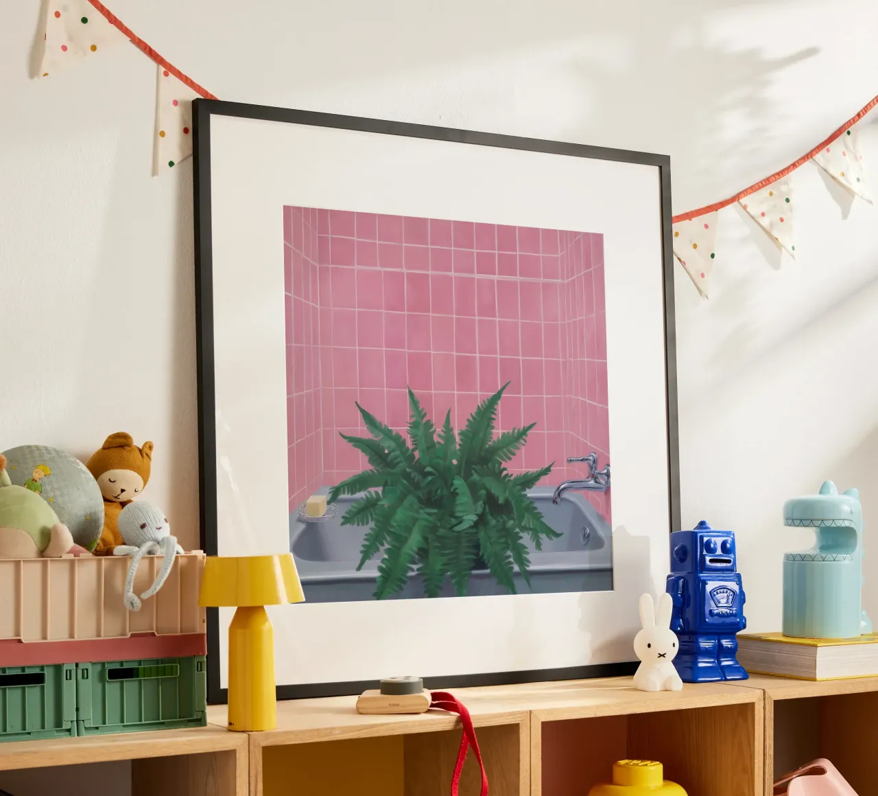 Raggio di sole della pianta di giada poster con telaio in legno da Pan Denim