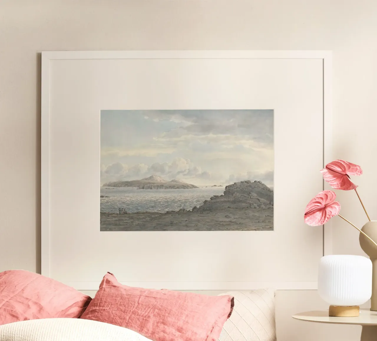 Uitzicht op het eiland: Rotsachtige kustlijn, weids zeegezicht Kunst poster van ClubArt
