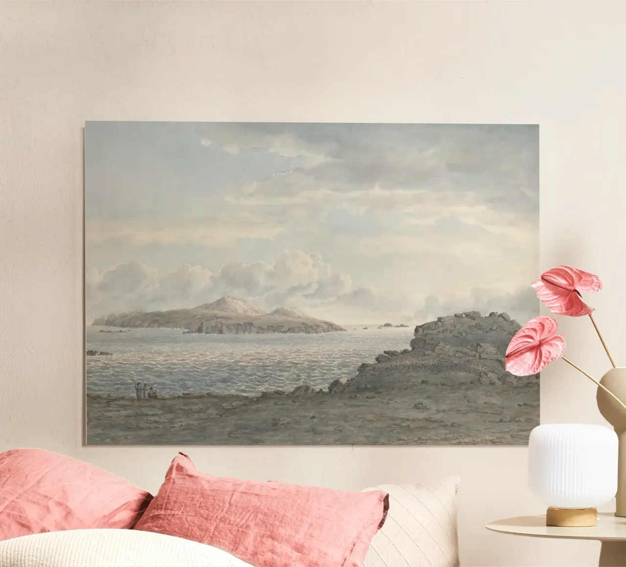 Uitzicht op het eiland: Rotsachtige kustlijn, weids zeegezicht Kunst poster van ClubArt