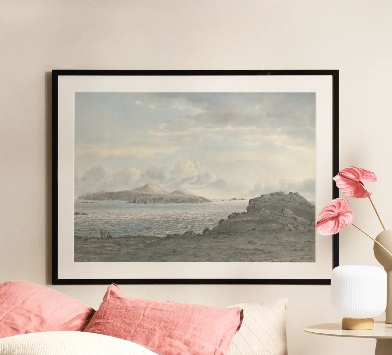 Uitzicht op het eiland: Rotsachtige kustlijn, weids zeegezicht Kunst poster van ClubArt