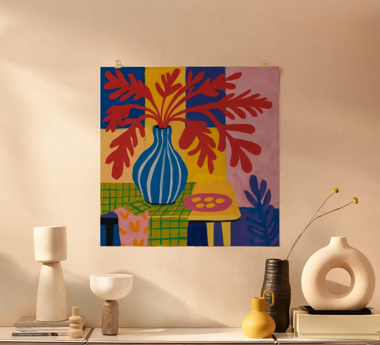 Azure Vase Blaze Poster mit Aluminium Rahmen von Dawn Light