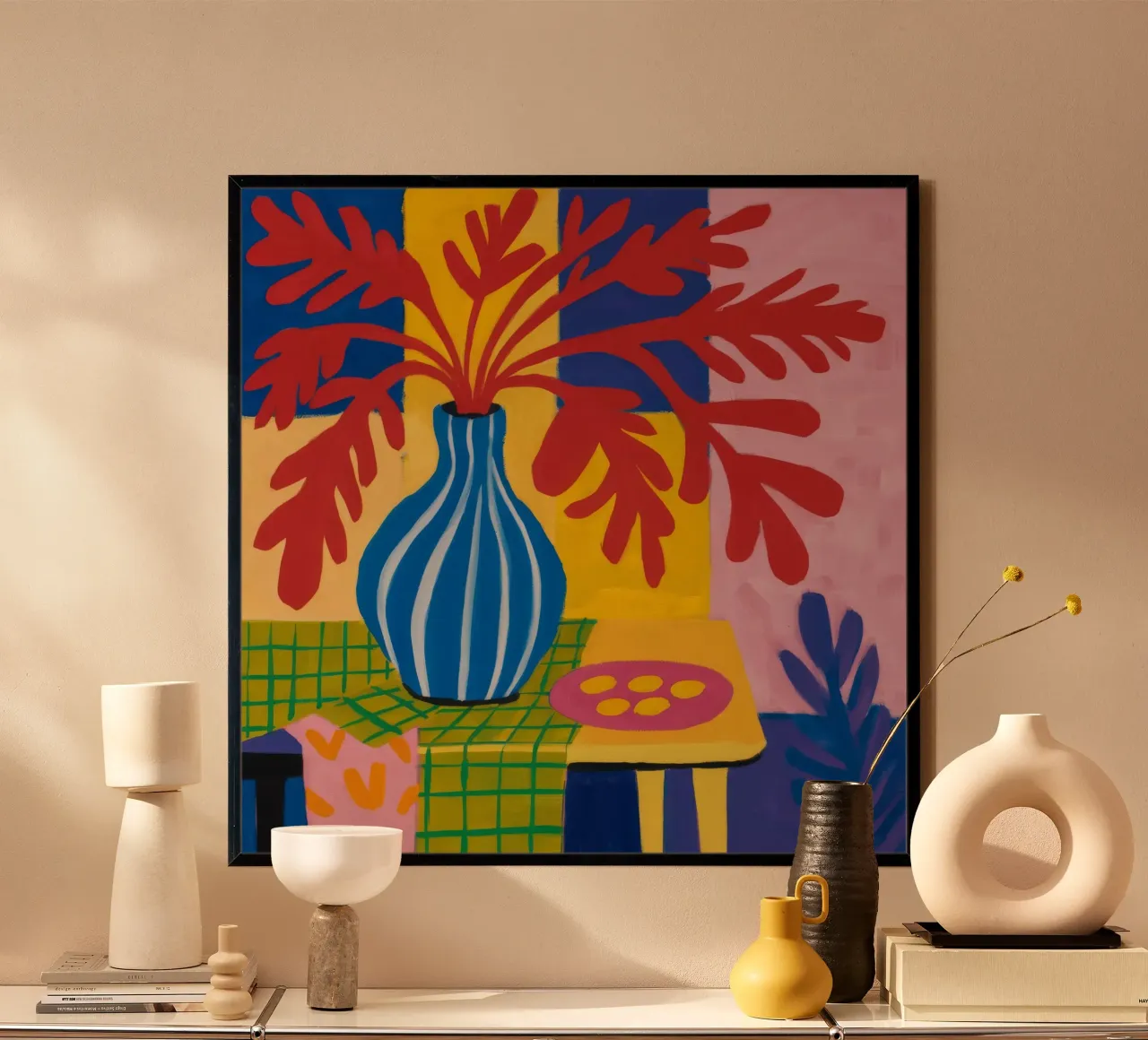 Azure Vase Blaze Poster mit Aluminium Rahmen von Dawn Light