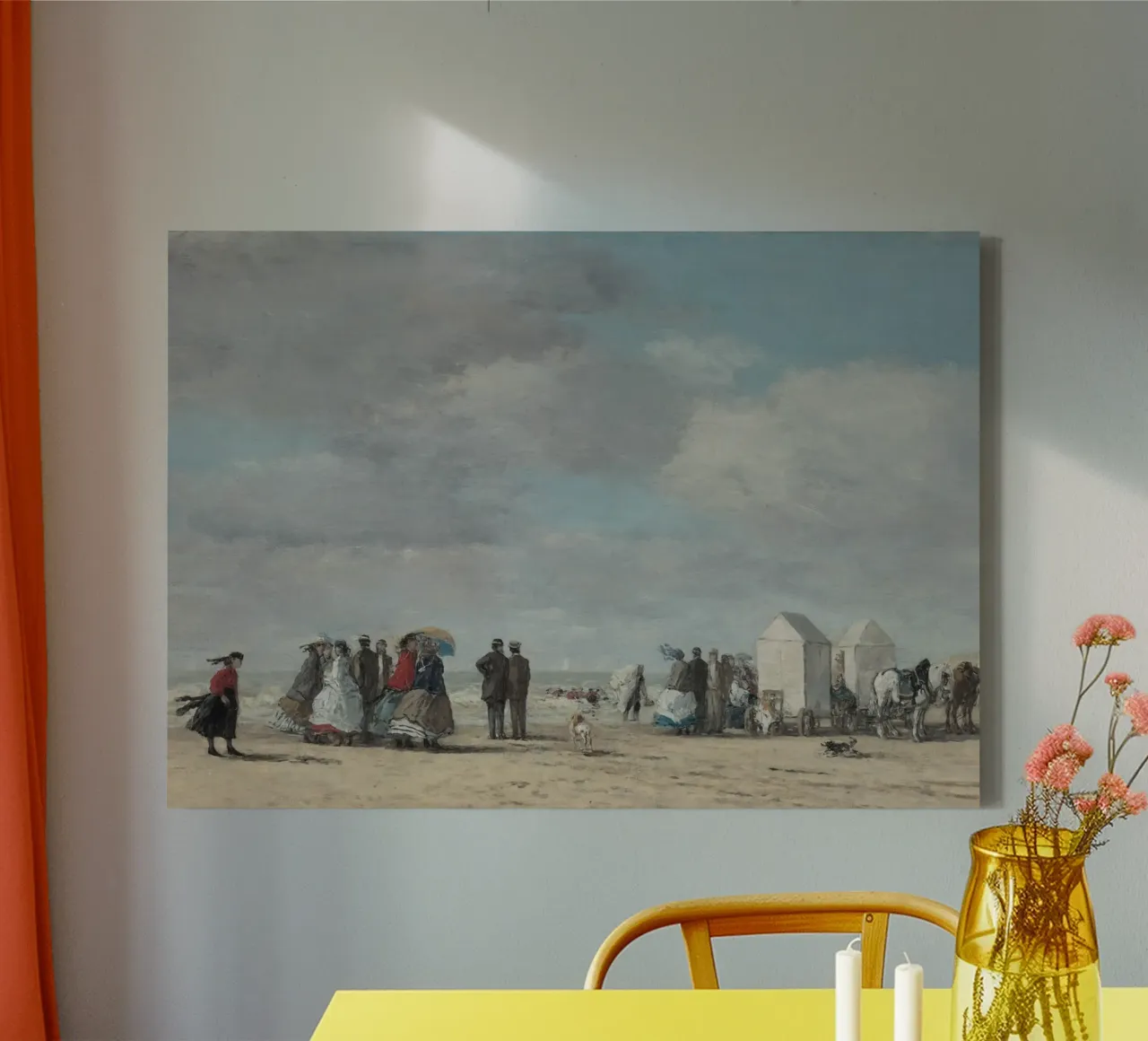 Boudin Strandgezicht: Normandisch kustleven, Impressionist canvas met Baklijst van ClubArt