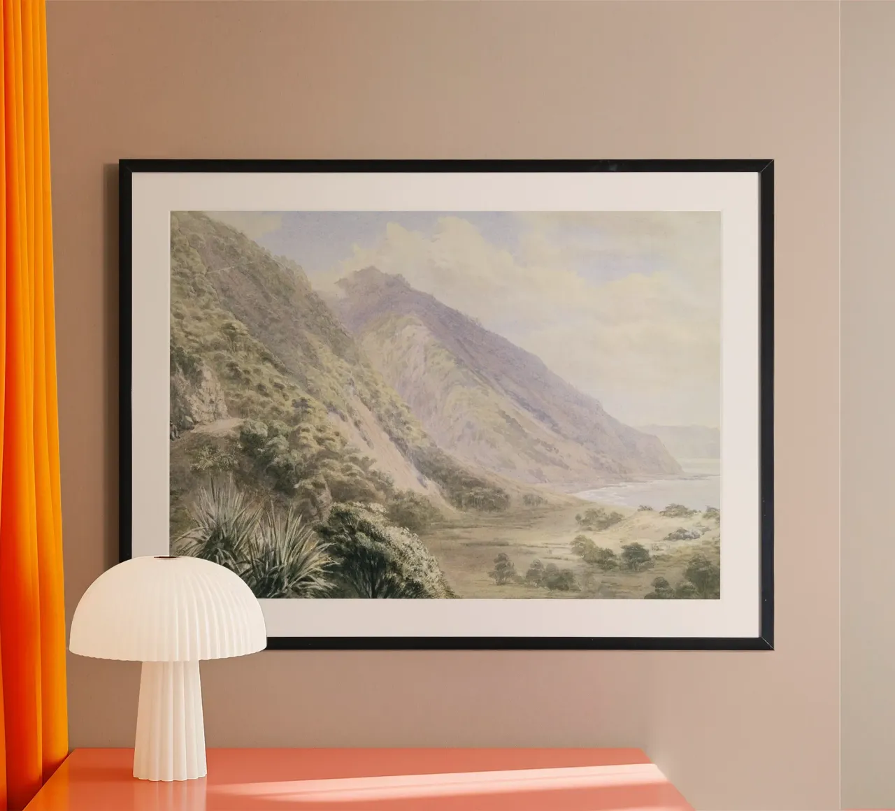 Côte de la Nouvelle-Zélande : Montagnes majestueuses, paysage vintage poster de ClubArt