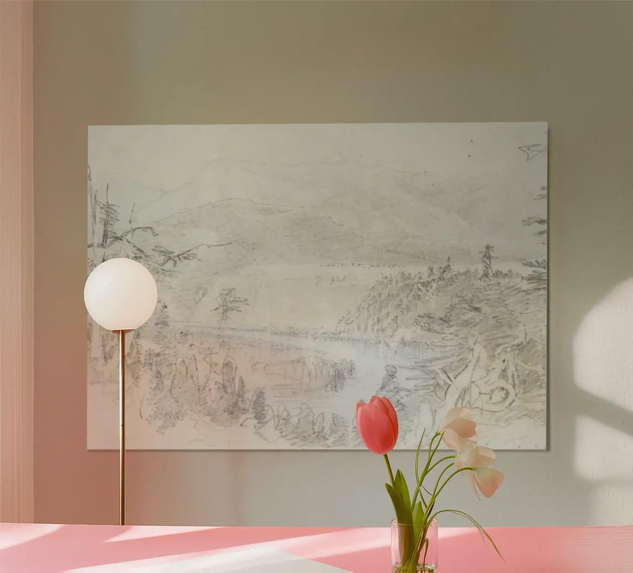 Bergvallei: Expressieve schets, landschap in de wildernis poster van ClubArt