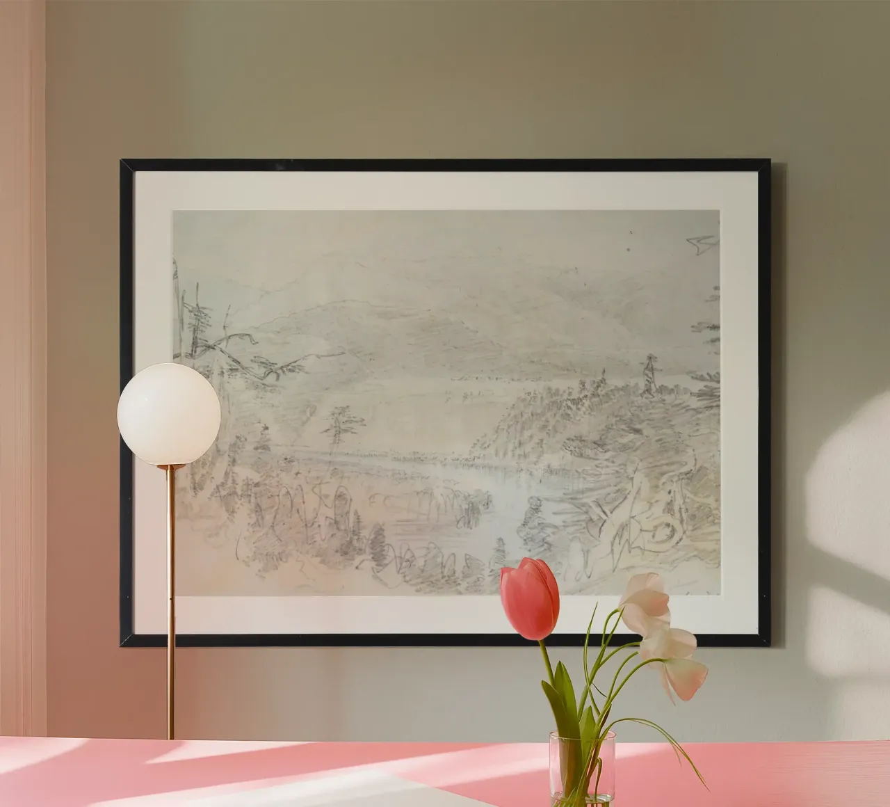 Bergvallei: Expressieve schets, landschap in de wildernis poster van ClubArt