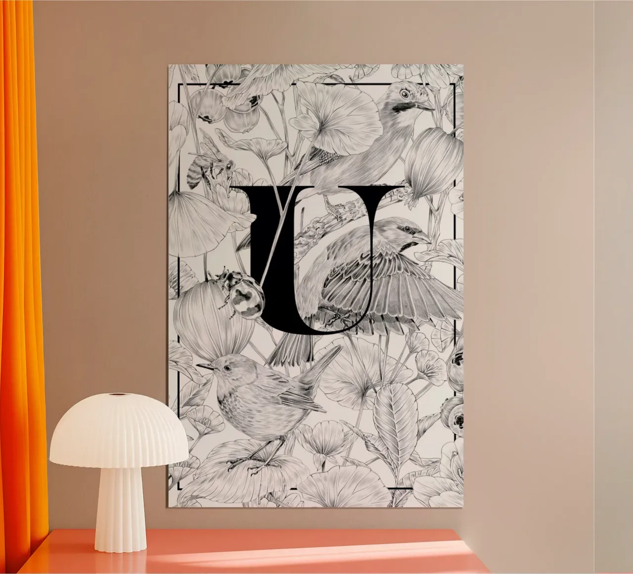 Floral Alphabet U poster con telaio in plastica da Faunesque