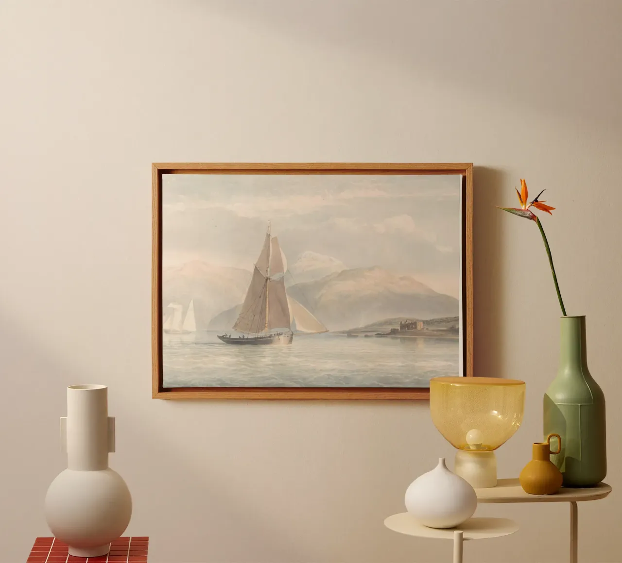 Schots Loch: Zeilboot & Kasteel, Hooglandlandschap canvas met Baklijst van ClubArt