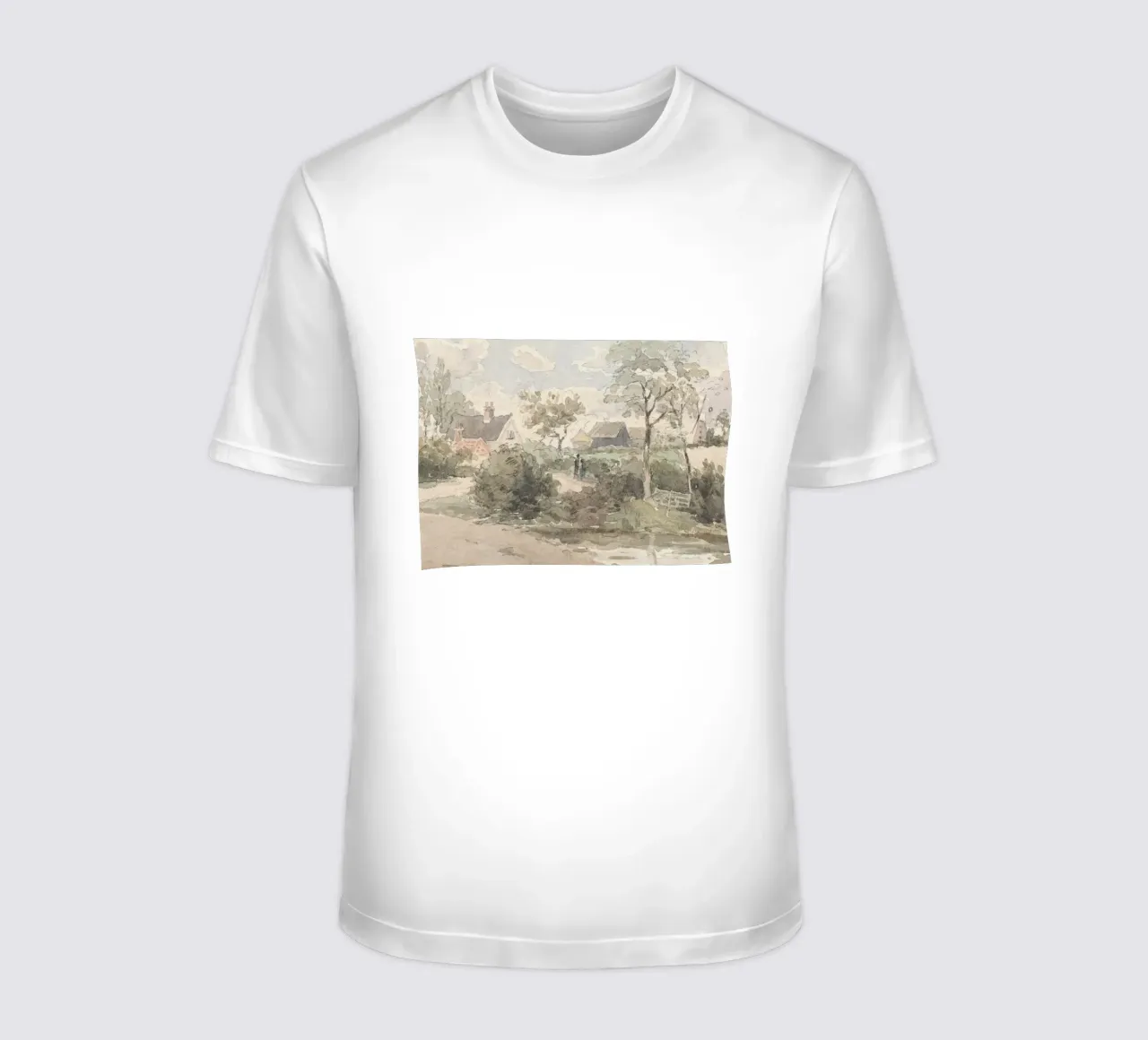 Villaggio inglese: Paesaggio rustico, mulino a vento e figure t-shirt da ClubArt