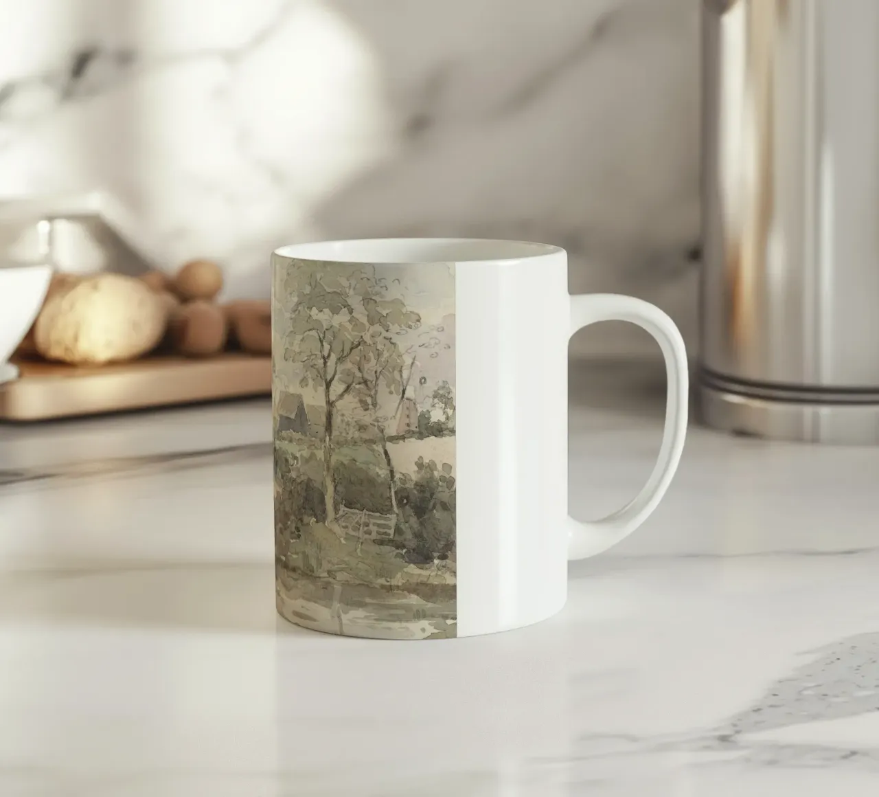 Villaggio inglese: Paesaggio rustico, mulino a vento e figure tazza in ceramica da ClubArt