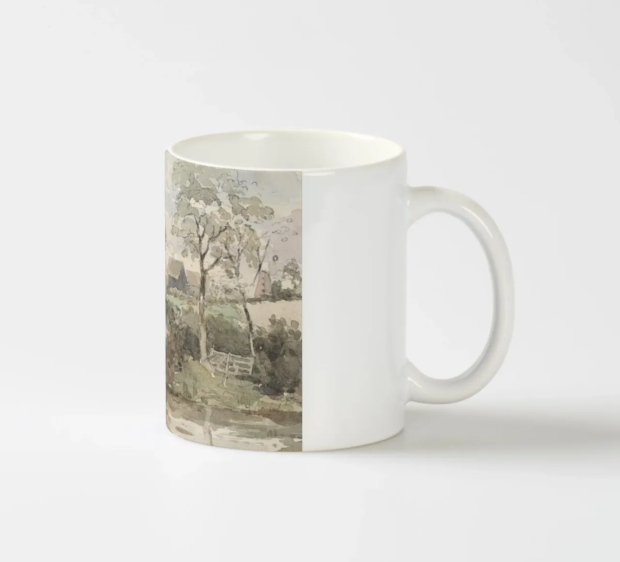 Villaggio inglese: Paesaggio rustico, mulino a vento e figure tazza in ceramica da ClubArt