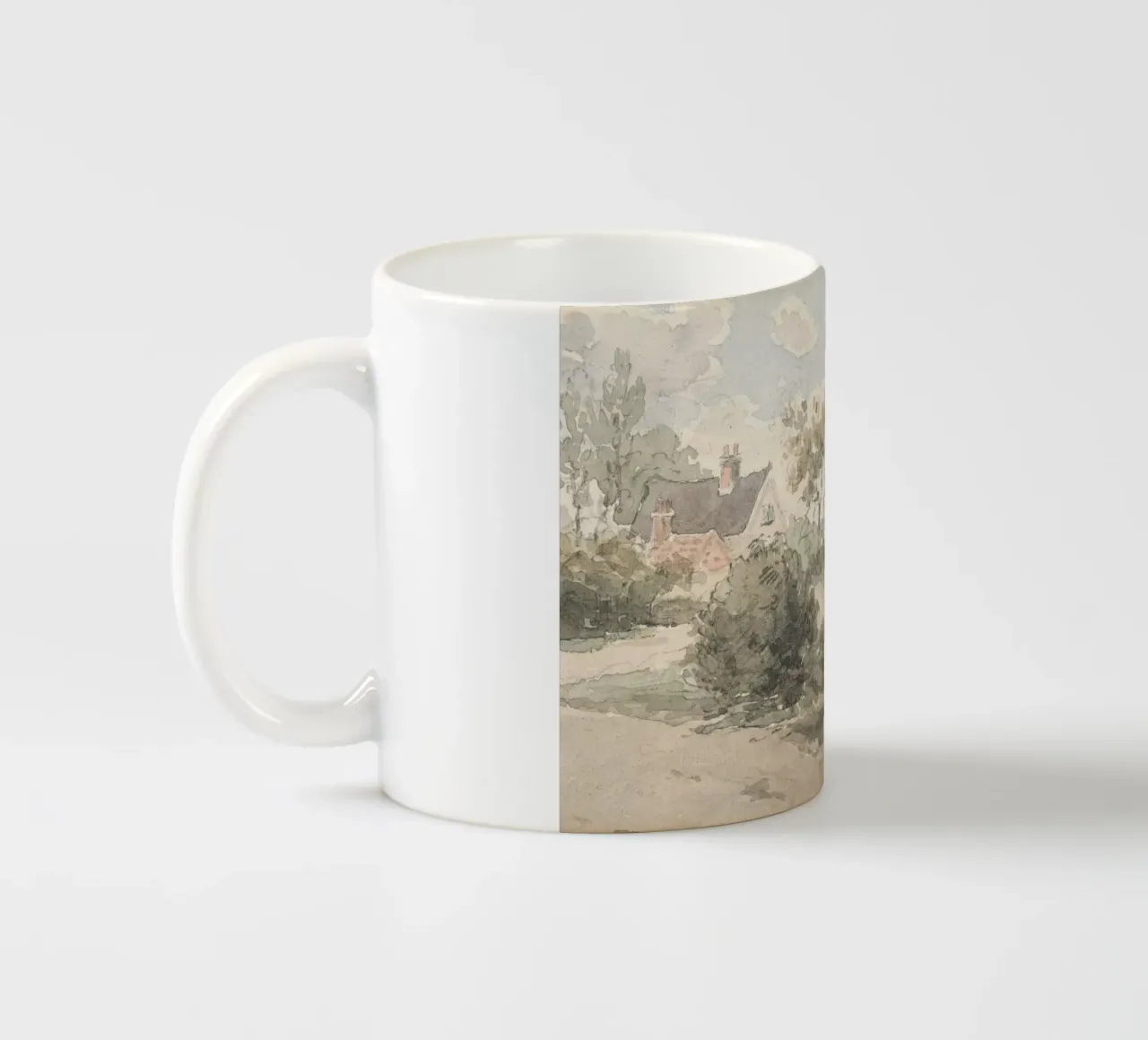 Villaggio inglese: Paesaggio rustico, mulino a vento e figure tazza in ceramica da ClubArt