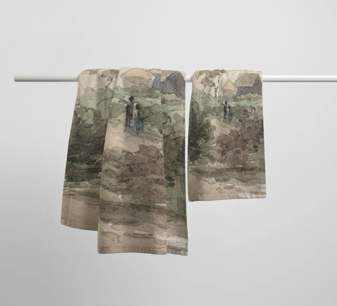 Engels dorp: Rustiek landschap, windmolen & figuren badhanddoek van ClubArt