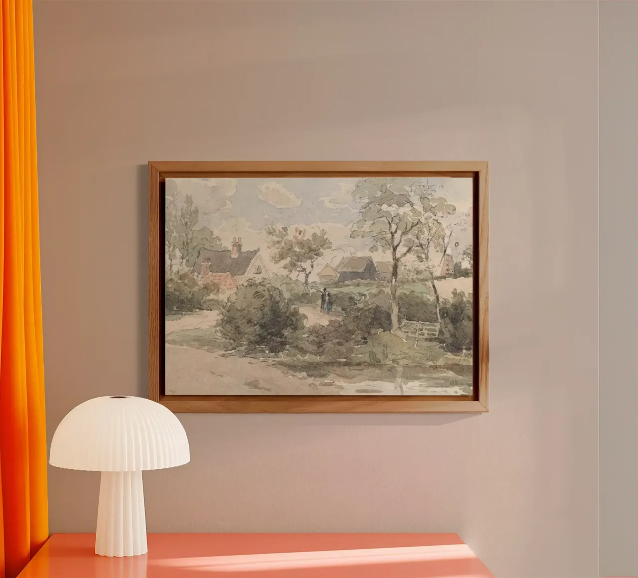Villaggio inglese: Paesaggio rustico, mulino a vento e figure alluminio dibond da ClubArt