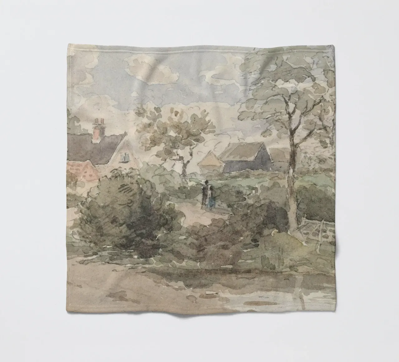 Engels dorp: Rustiek landschap, windmolen & figuren fleecedeken van ClubArt