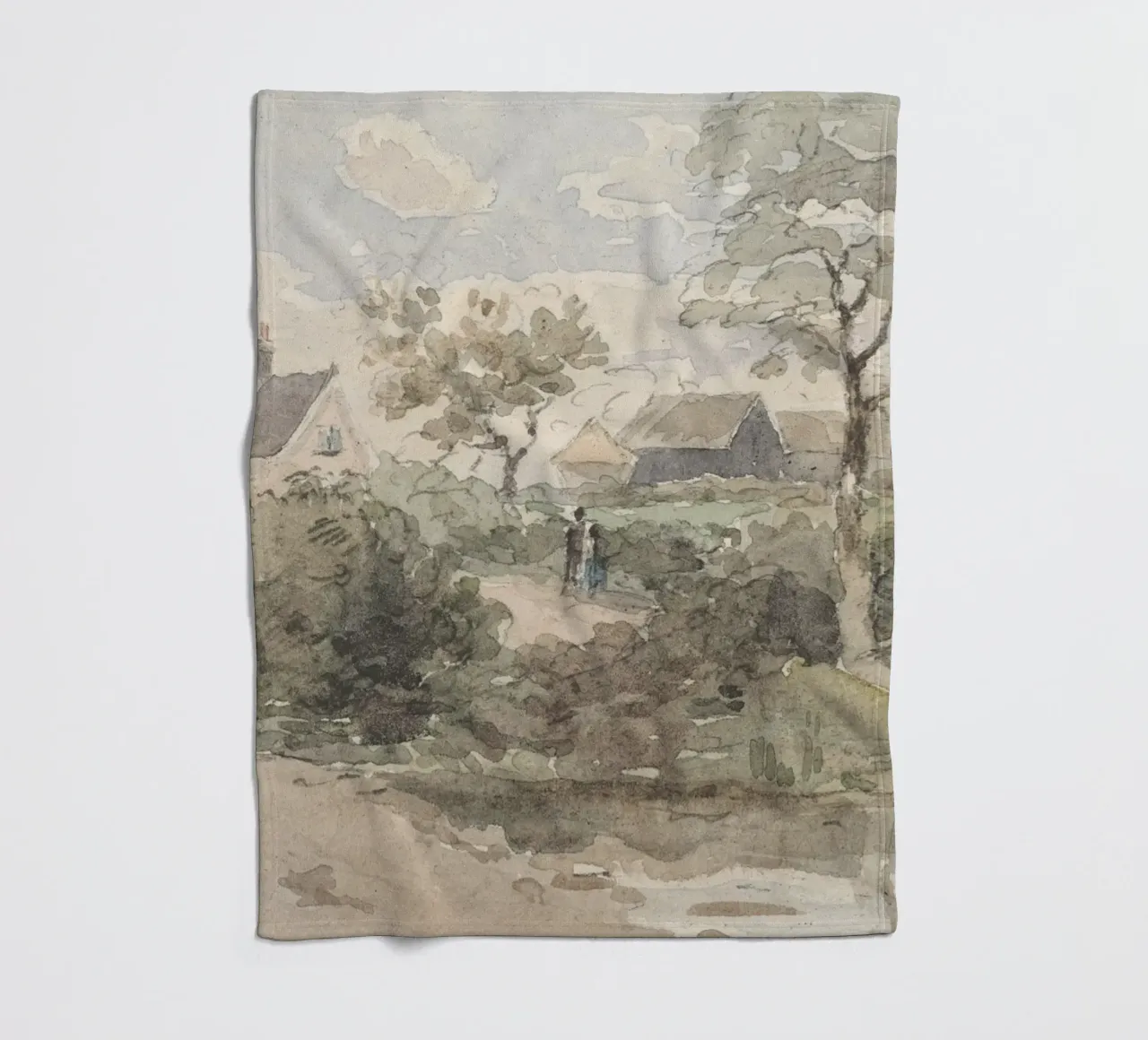 Engels dorp: Rustiek landschap, windmolen & figuren fleecedeken van ClubArt