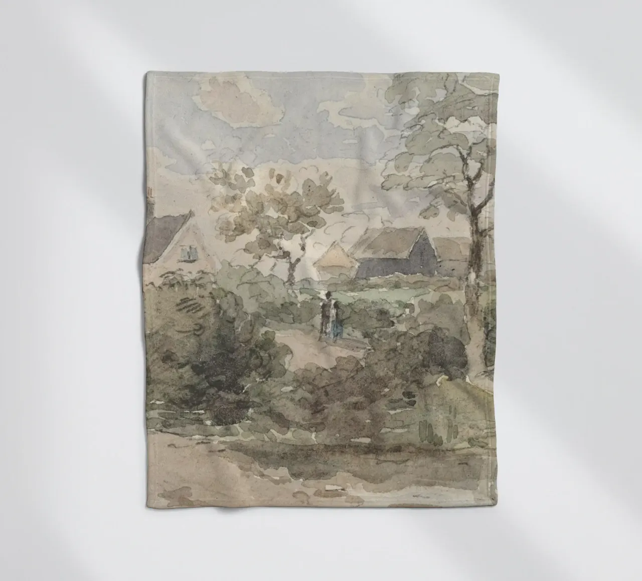 Engels dorp: Rustiek landschap, windmolen & figuren fleecedeken van ClubArt