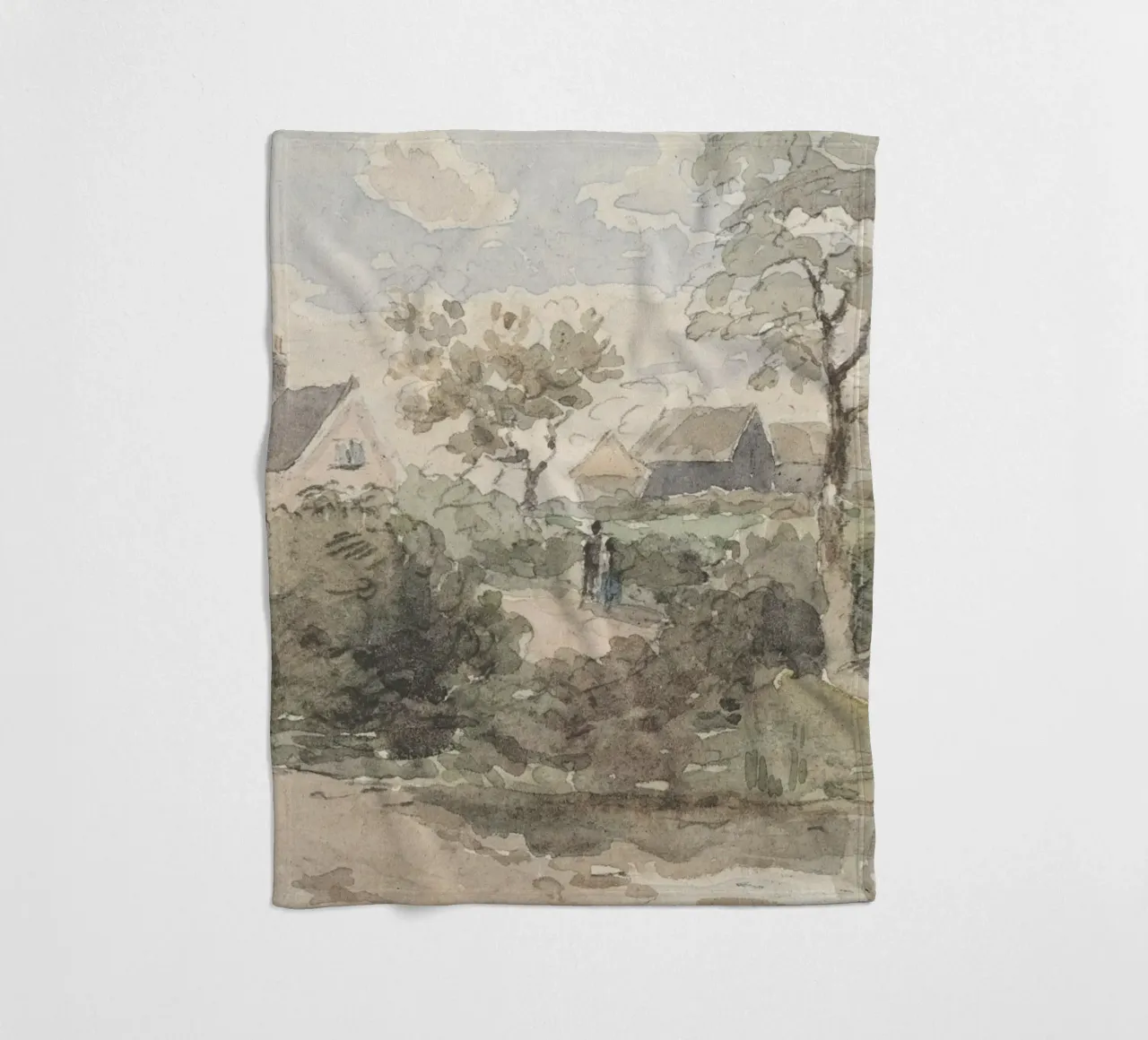 Engels dorp: Rustiek landschap, windmolen & figuren fleecedeken van ClubArt
