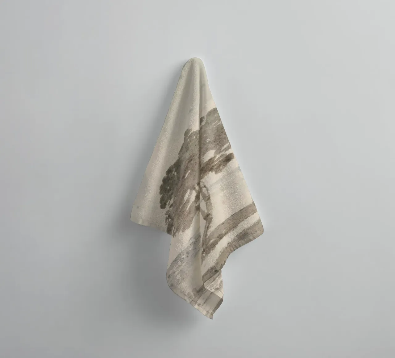 Lakeside Solitude: Lone Tree & Cottage, Rustic Art towel by ClubArt