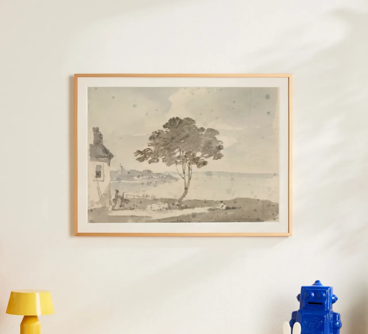 Lakeside Solitude: Lone Tree & Cottage, Rustic Art poster by ClubArt