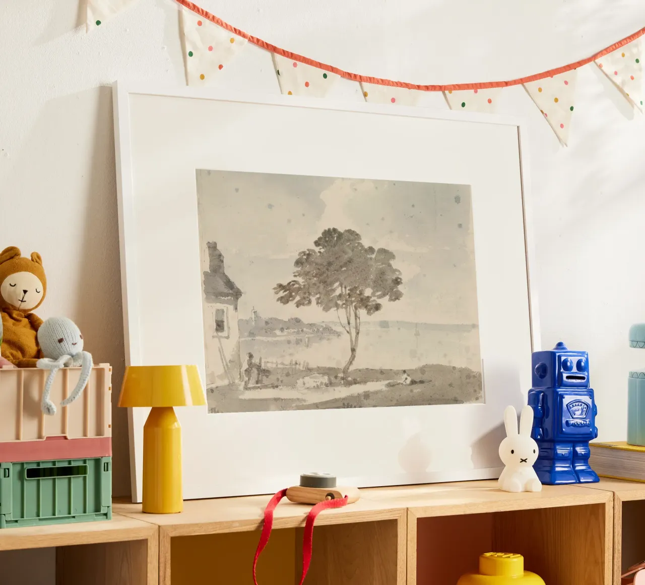 Lakeside Solitude: Lone Tree & Cottage, Rustic Art poster by ClubArt