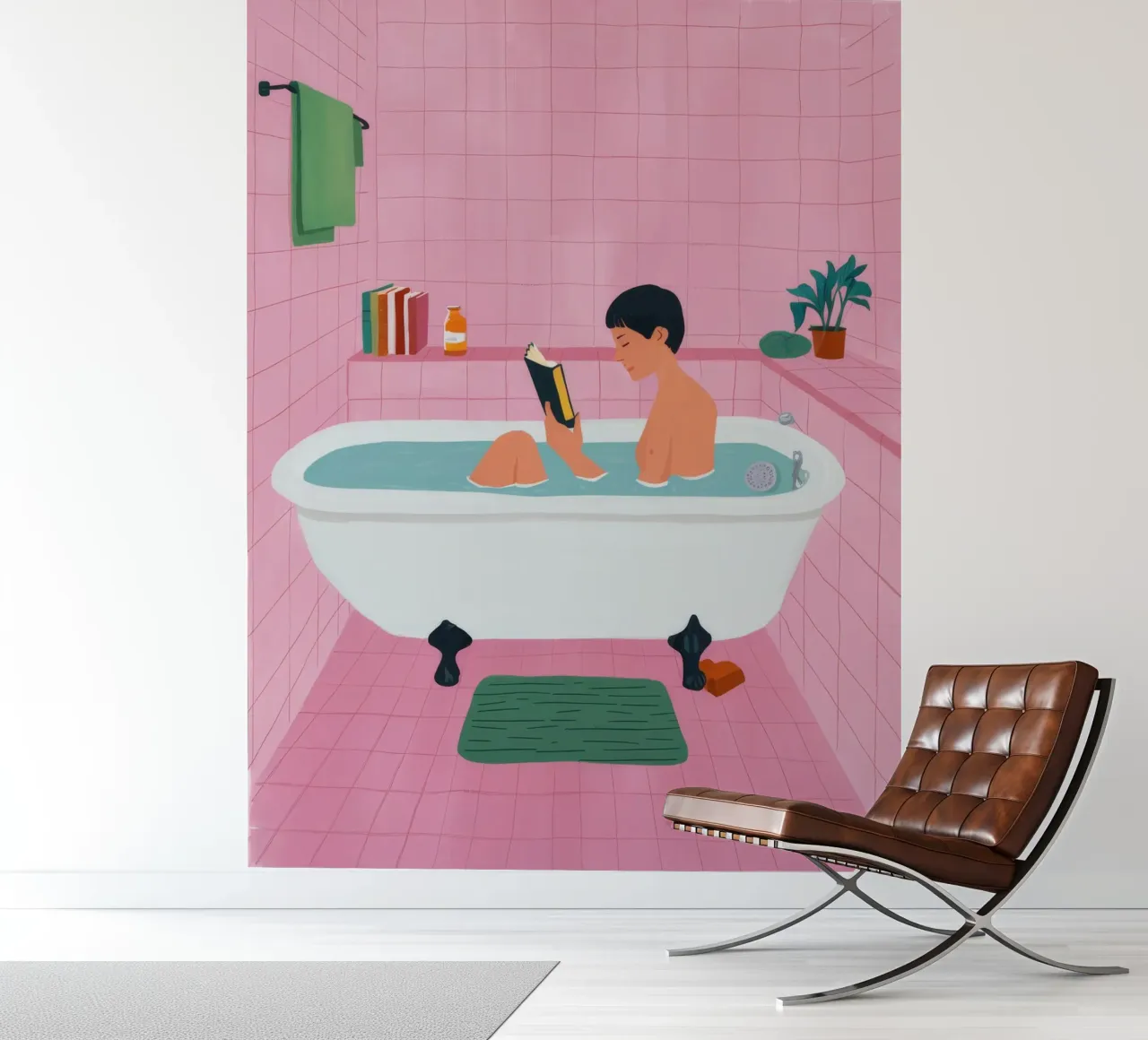 Bubble Bath Reading fotobehang van Pan Denim