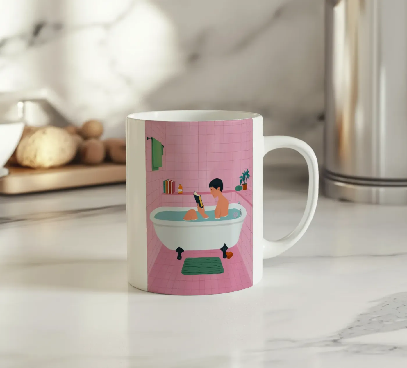 Bubble Bath Reading ceramic mug by Pan Denim