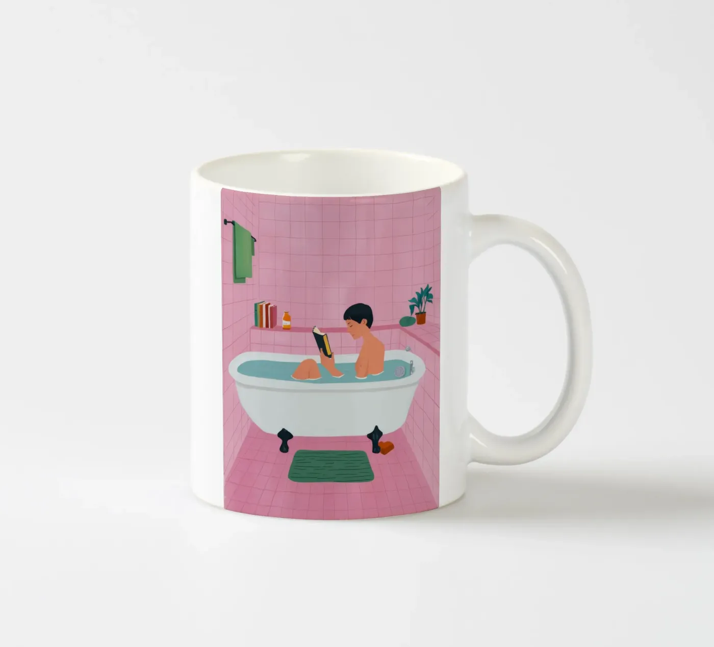 Bubble Bath Reading ceramic mug by Pan Denim