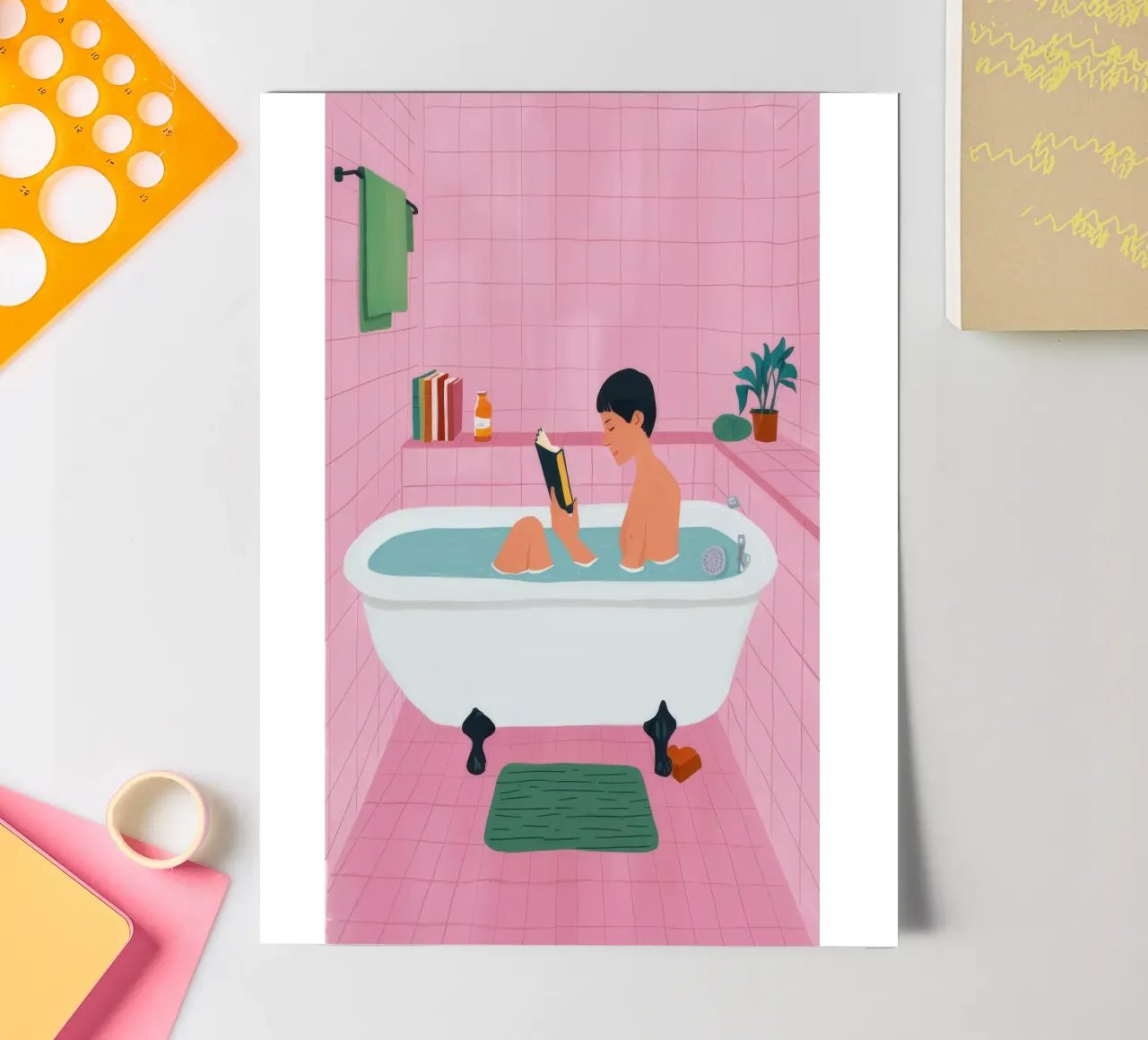 Bubble Bath Reading sticker sheet by Pan Denim