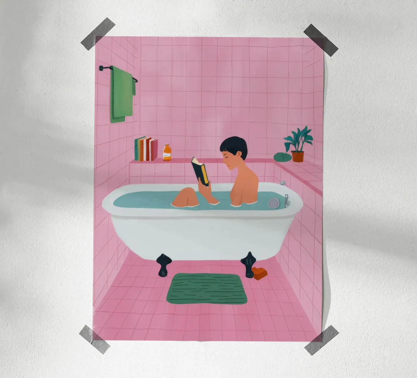 Bubble Bath Reading poster van Pan Denim