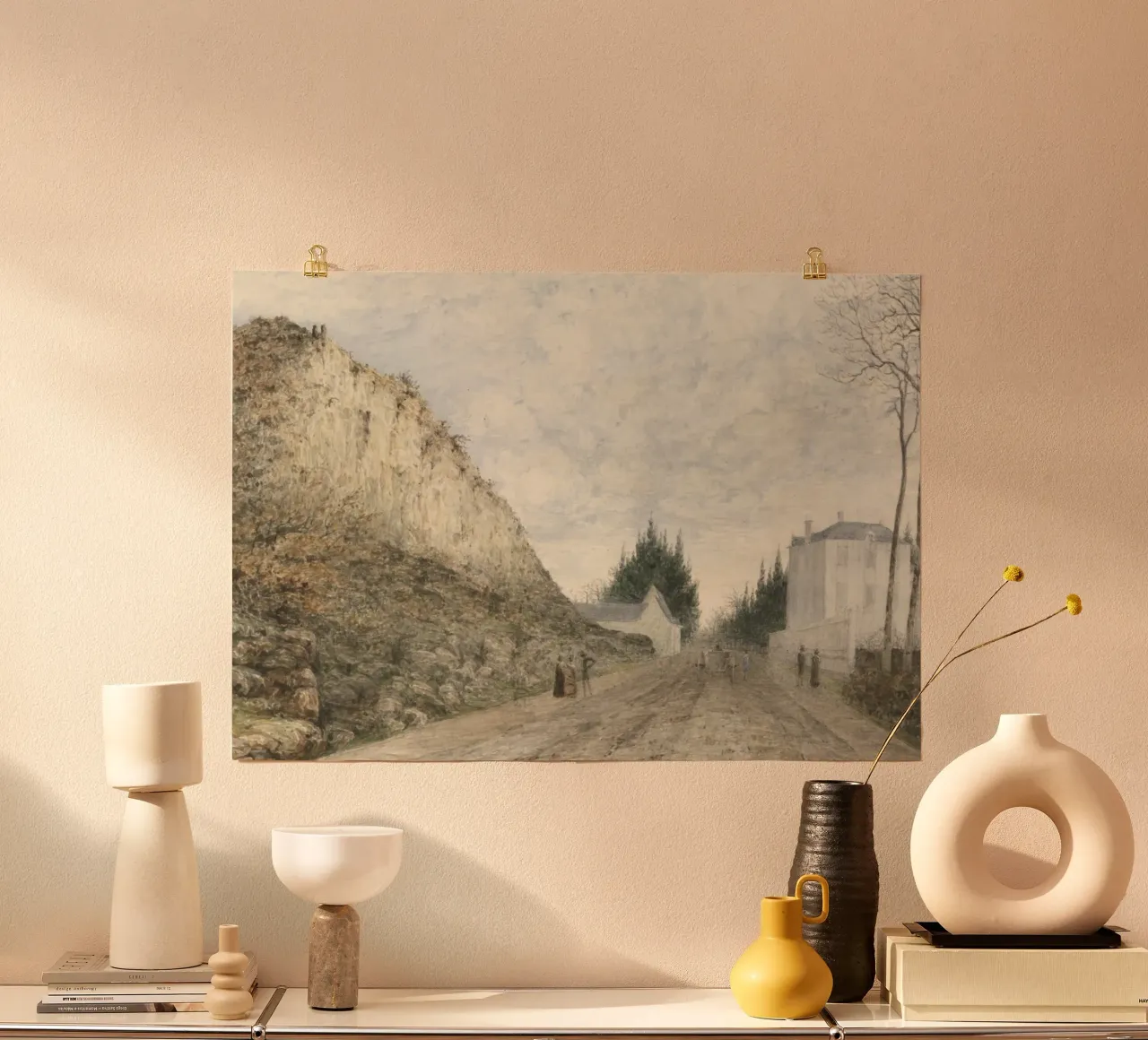 Strada di campagna francese: Villaggio di Cliffside, paesaggio d'epoca poster da ClubArt