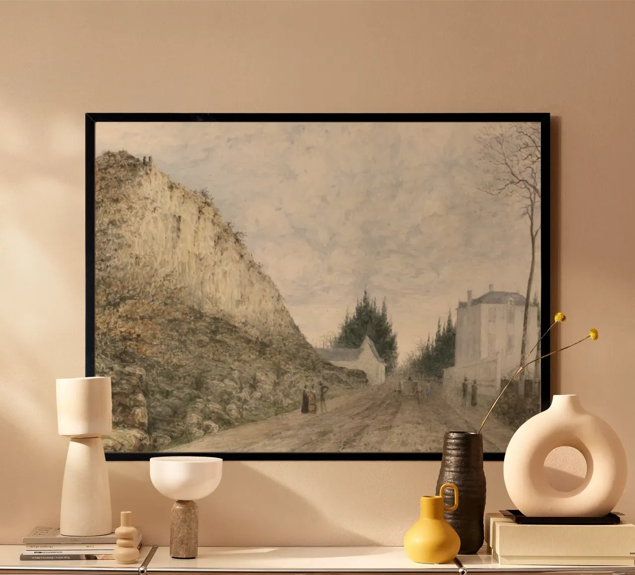 Strada di campagna francese: Villaggio di Cliffside, paesaggio d'epoca poster da ClubArt