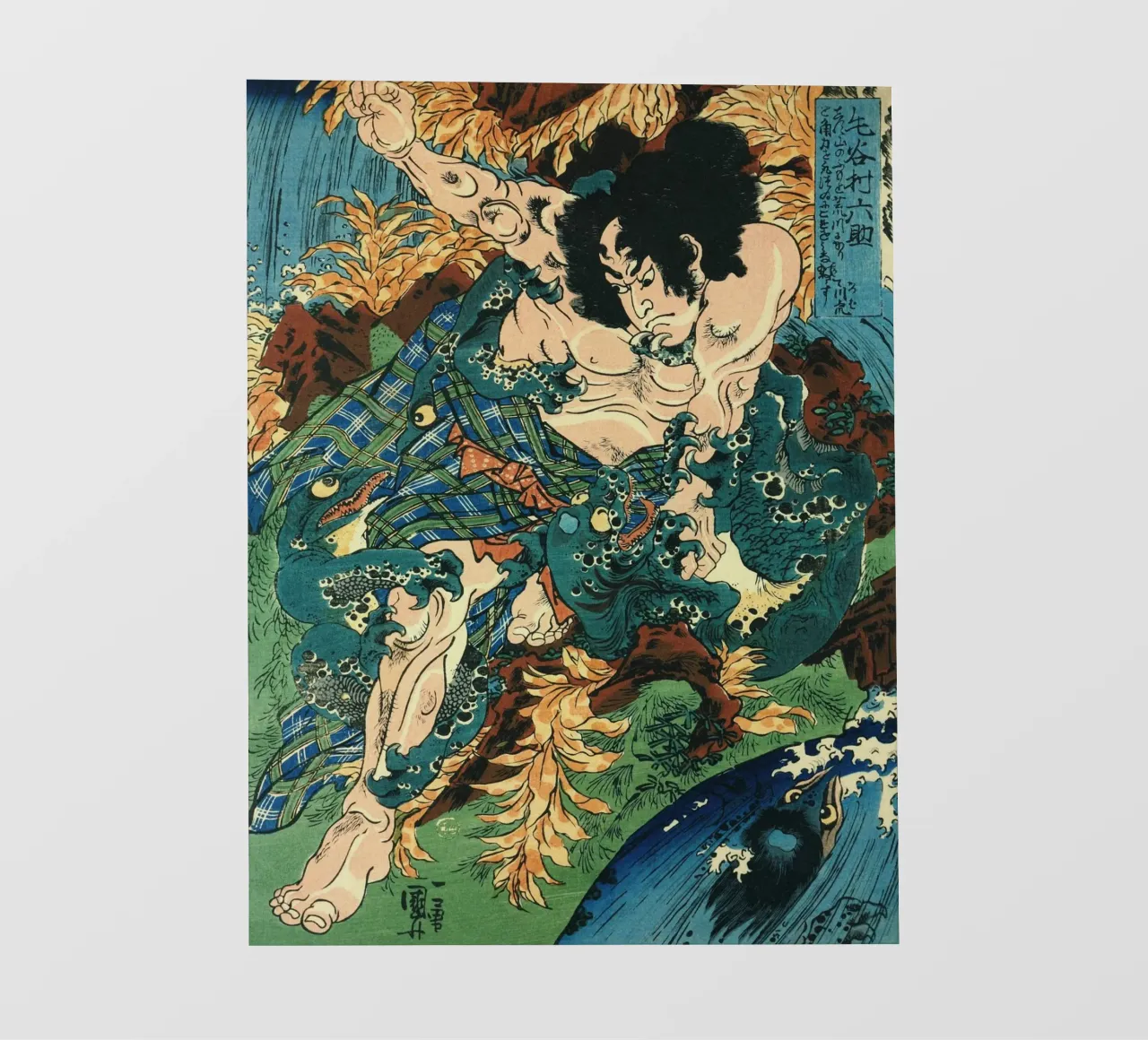 Samurai Fighting River Monsters - Japanese Ukiyo-e Woodblock pellicola backlit da Masterpieces Of Japanese Art
