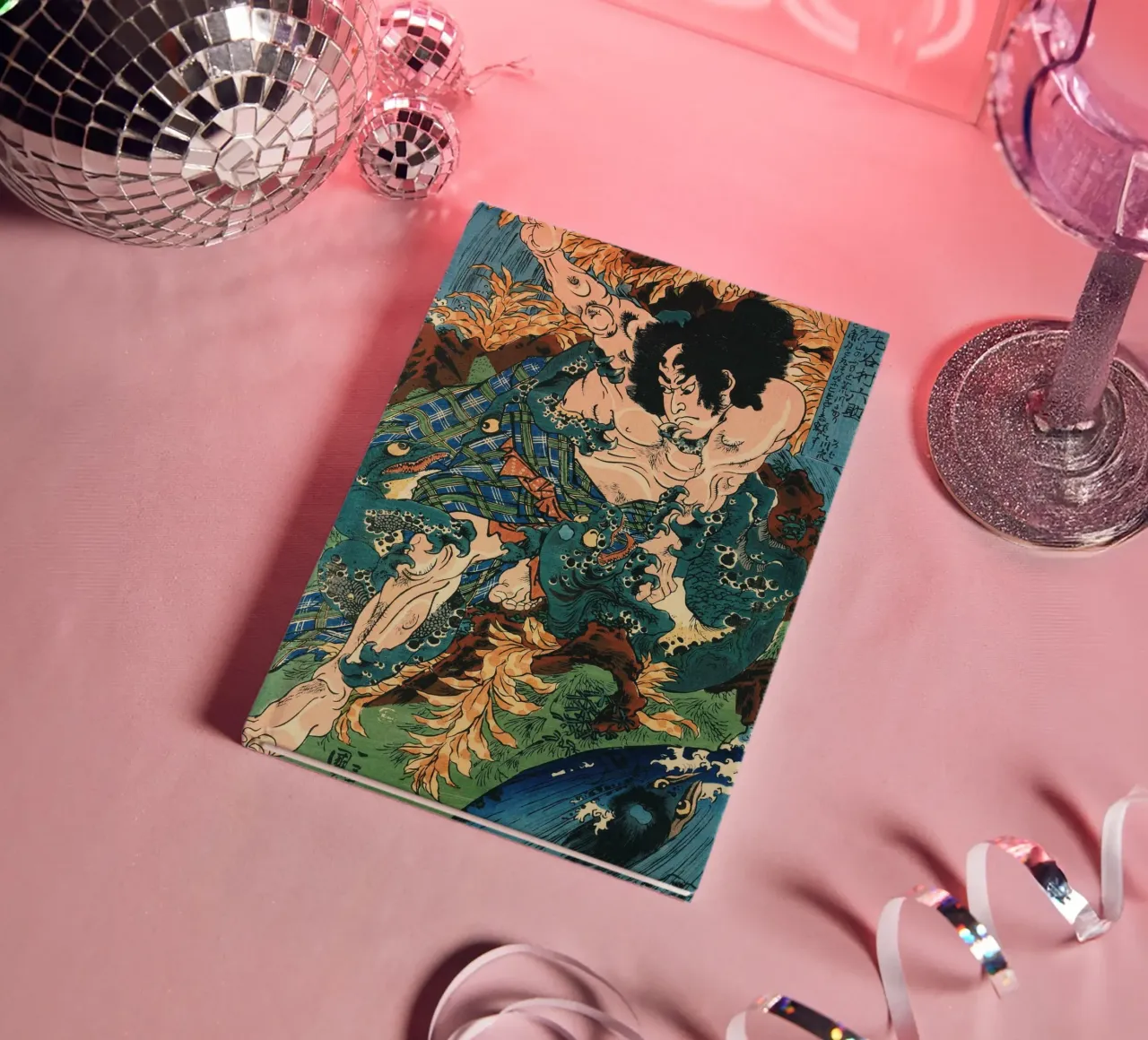Samurai Fighting River Monsters - Japanese Ukiyo-e Woodblock notebook by Masterpieces Of Japanese Art