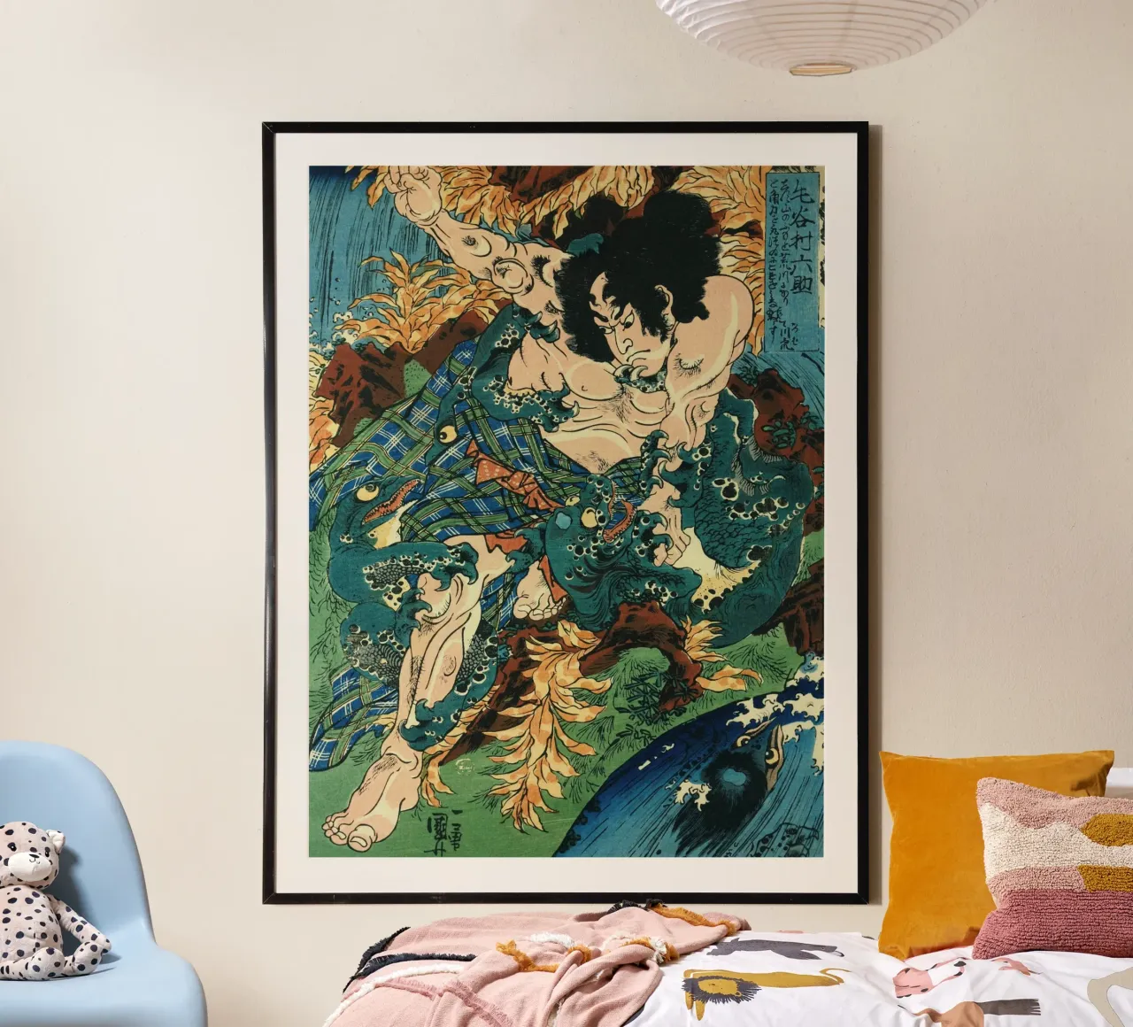 Samurai Fighting River Monsters - Japanese Ukiyo-e Woodblock hahnemühle by Masterpieces Of Japanese Art