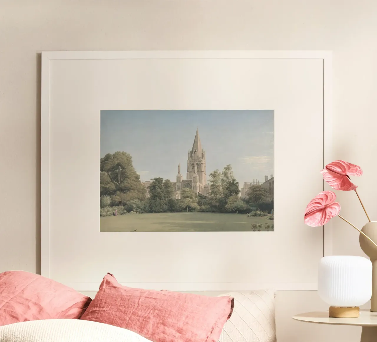Cattedrale gotica: Collegio inglese, paesaggio storico poster con telaio in legno da ClubArt