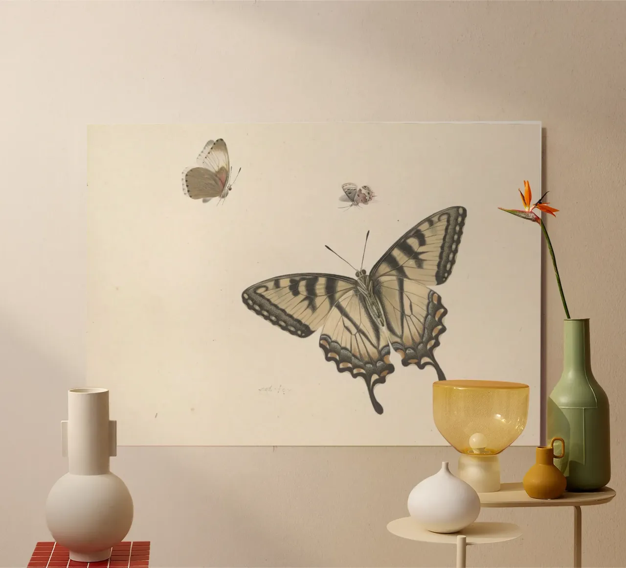 Farfalla coda di rondine: Studio naturalistico d'epoca, Botanica A alluminio dibond da ClubArt
